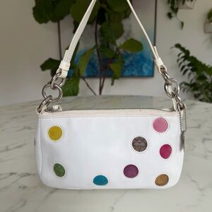 COACH Vintage Y2K Polka Dot Demi Mini Shoulder Bag White Leather Multicolor 3677